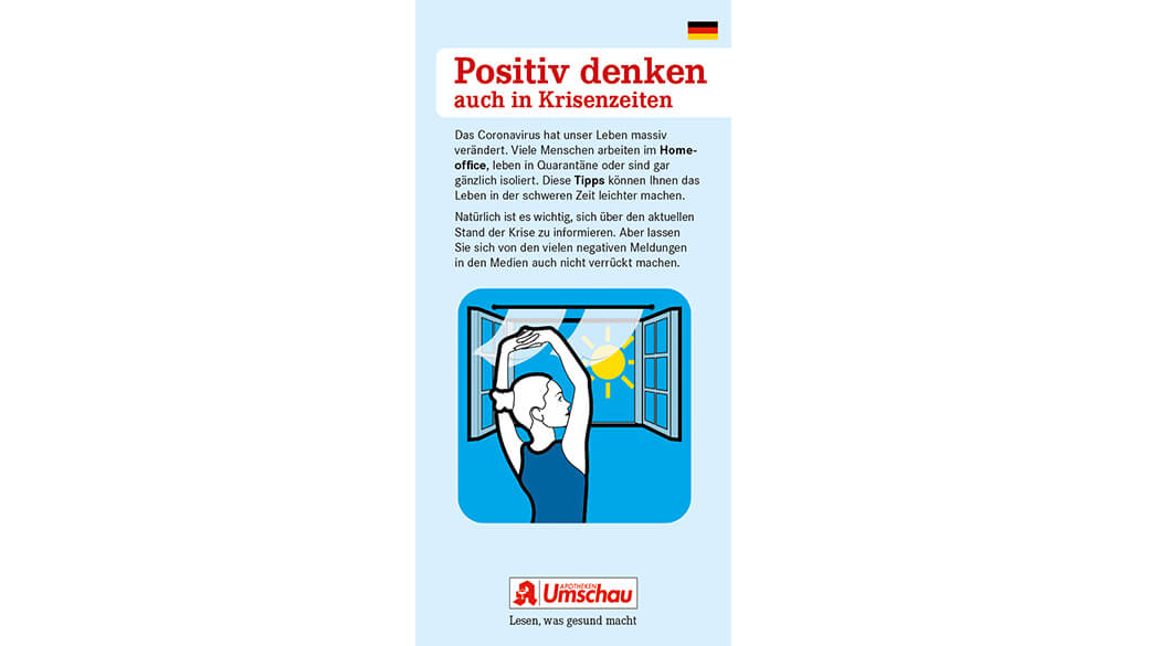 Apotheken Umschau Neuer Infoflyer Positiv Denken Auch In Krisenzeiten Wort Und Bild Verlag