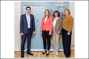 Prof. Dr. Kai Kolpatzik, Wort & Bild Verlag, Judith Gerlach MdL, Bayerische Staatsministerin für Gesundheit, Pflege und Prävention, Dr. Alexandra Fretian, Technischen Universität München, Claudia Küng, Health Care Bayern e. V.. Fotocredit: W&B/Thomas Dash
